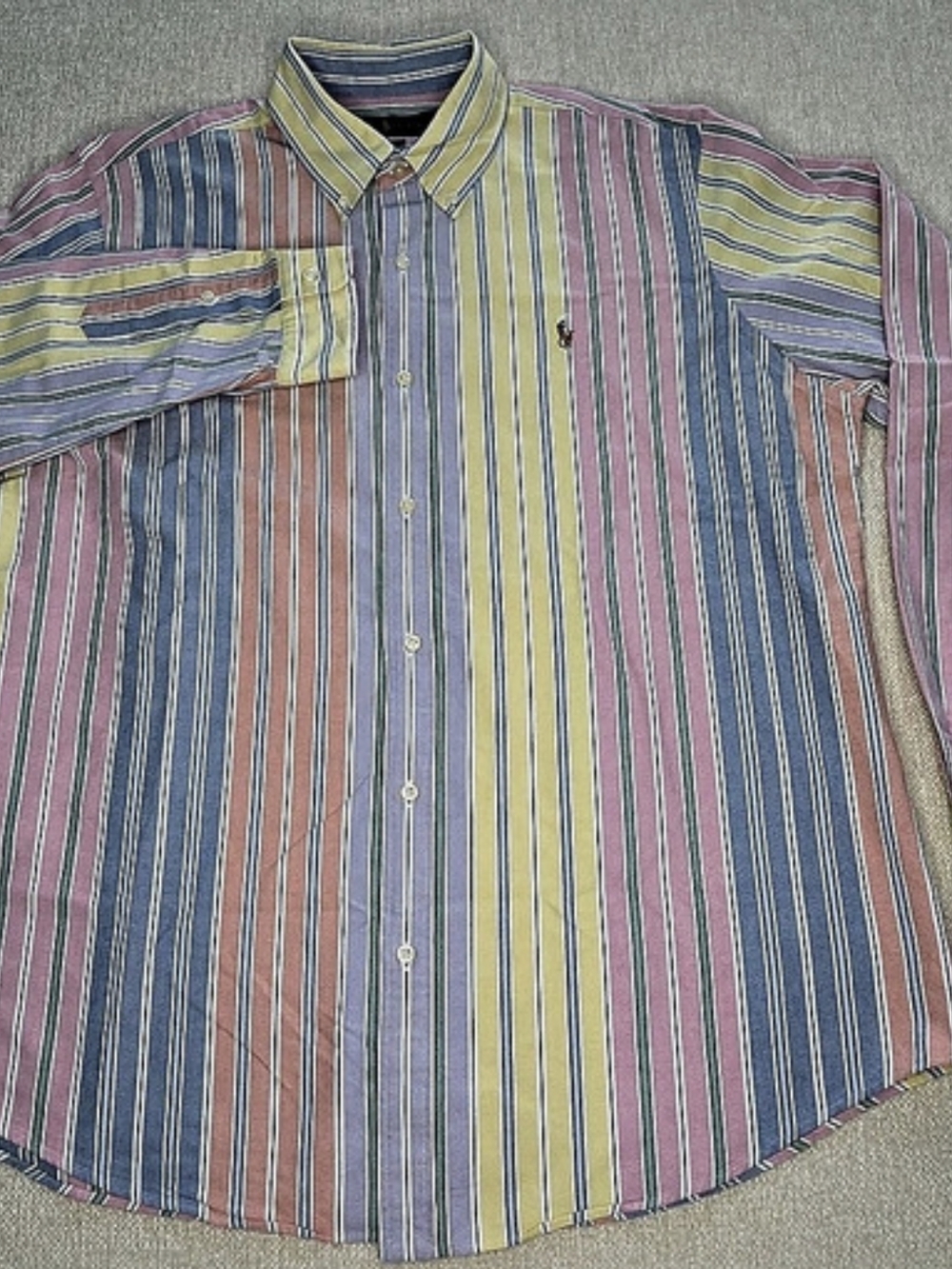 Ralph Lauren Shirt Mens XL Classic Fit Multicolor Pastel Stripe Oxford Pony